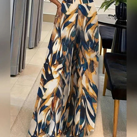 COPY - Long Loose Wide Leg Geometric Print Pants With An Elegant Style - Picture 2 of 3